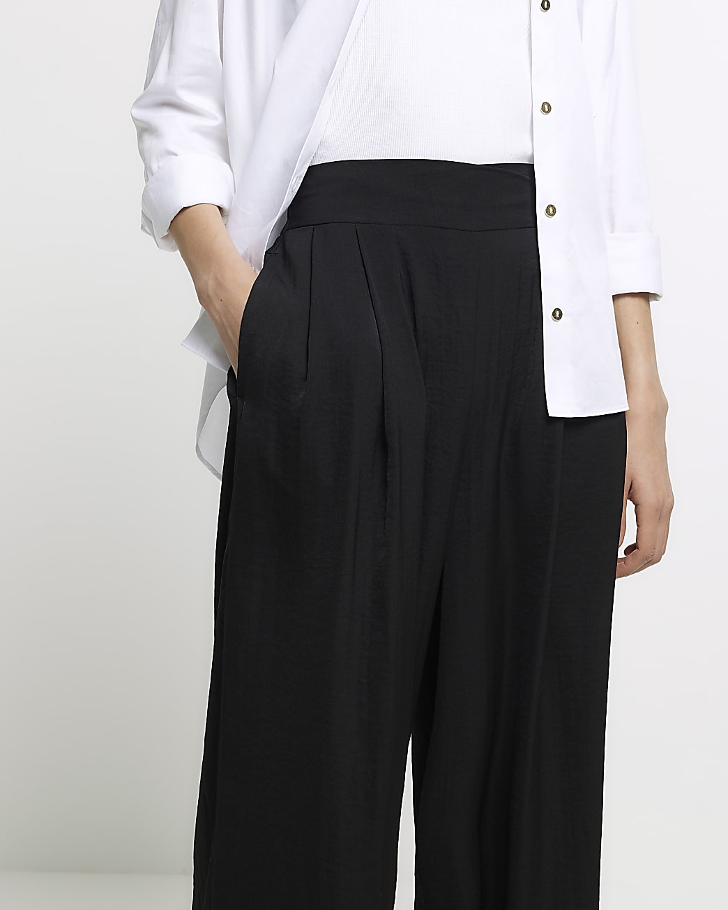Black satin wide leg trousers