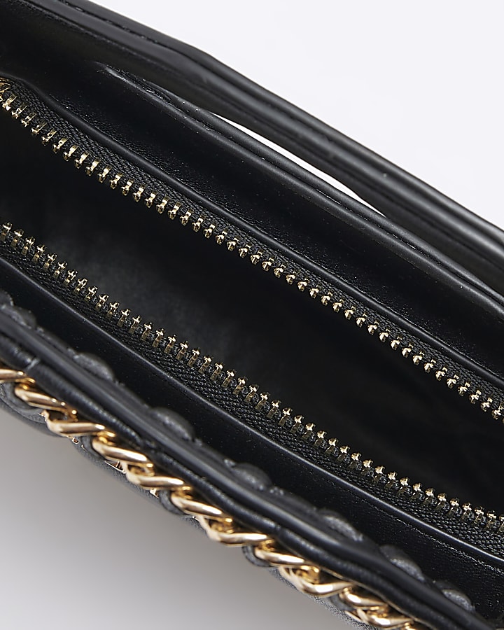 Black quilted chain trim cross body bag