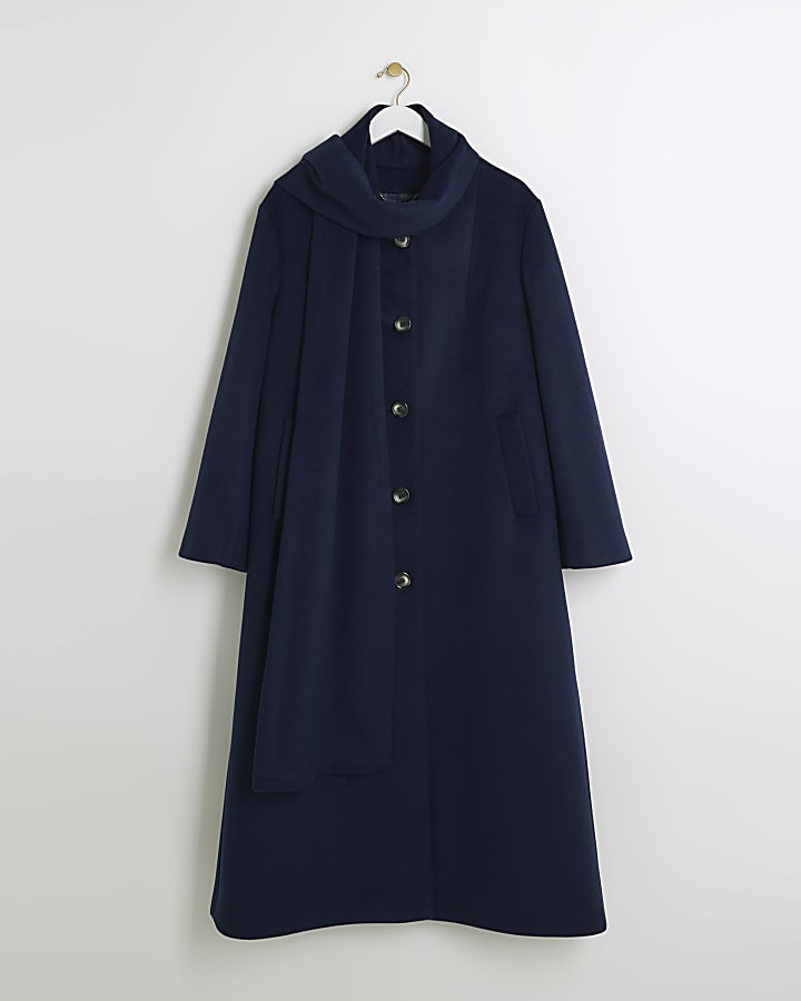 Navy RI Studio scarf longline coat