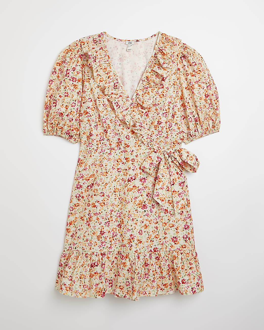 Orange floral wrap mini dress