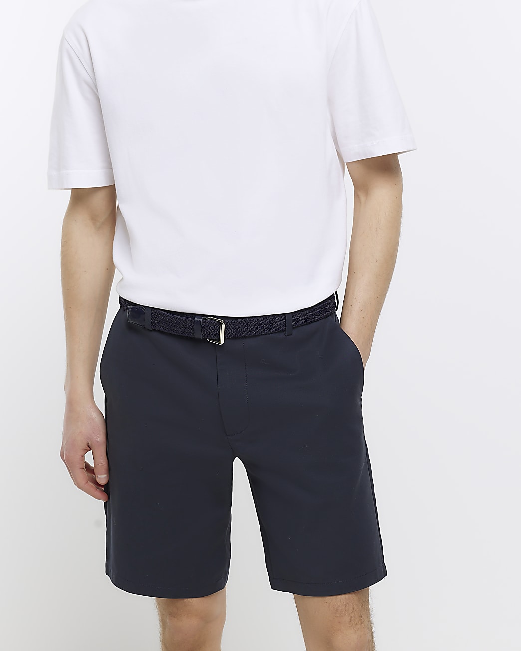 Navy regular fit belted chino shorts