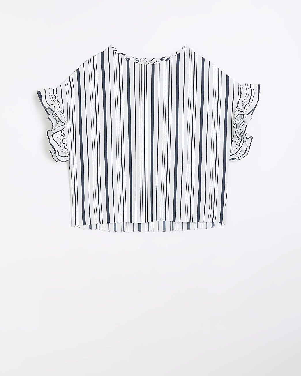 Blue striped frill sleeve t-shirt