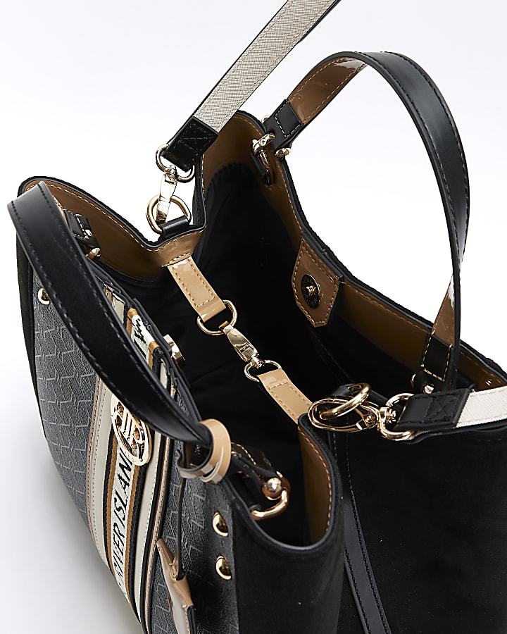 Black RI monogram webbing tote bag