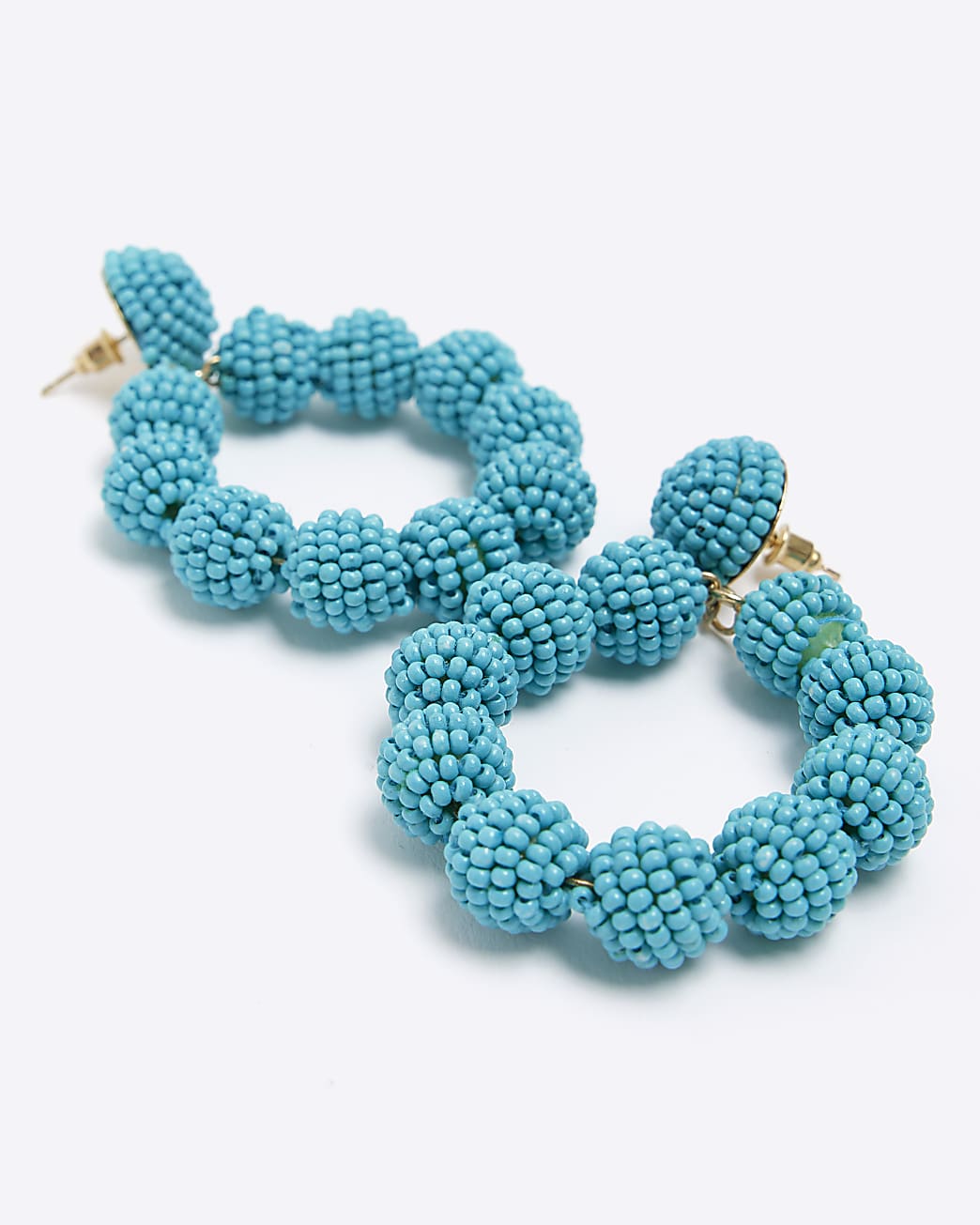 Blue beaded circle drop earrings