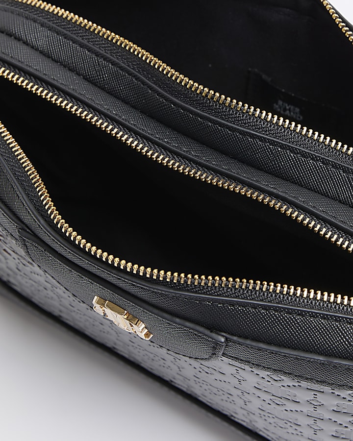 Black embossed RI boxy cross body bag