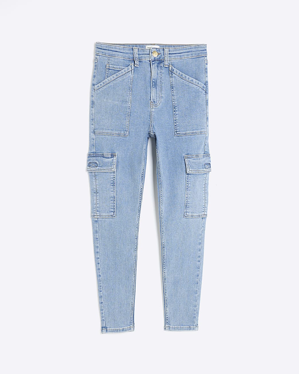 Blue high waist skinny cargo jeans