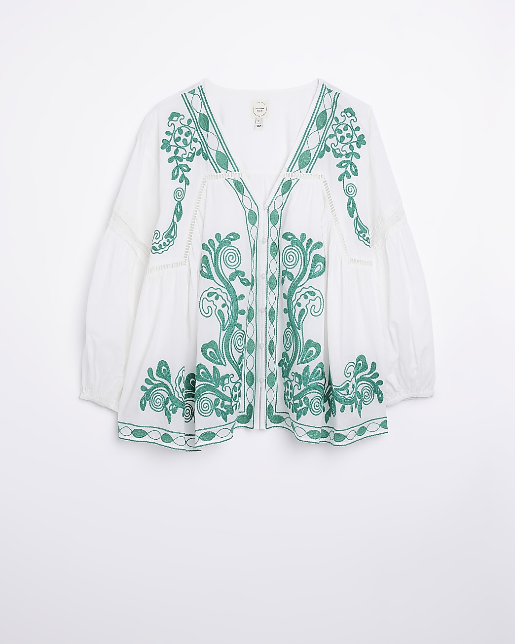 Plus white embroidered smock top