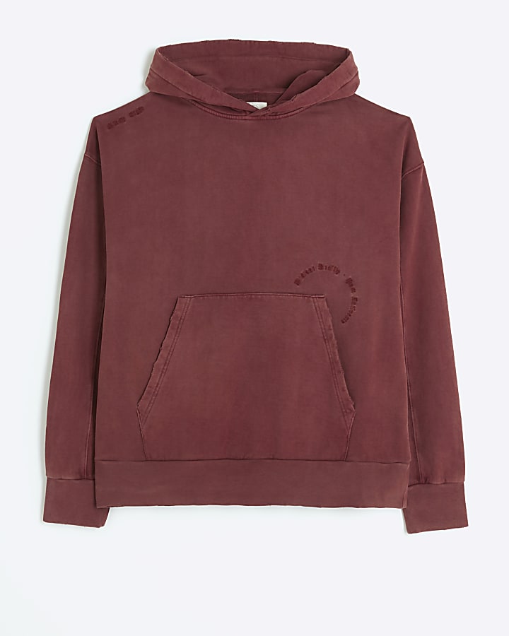Washed red regular fit embroidered hoodie