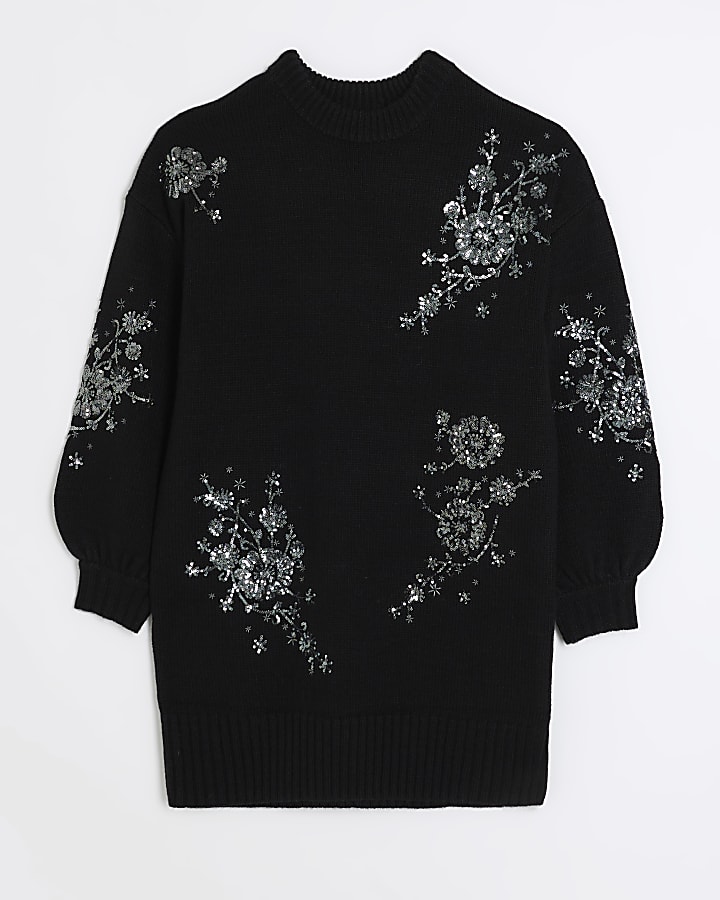 Black embellished jumper mini dress