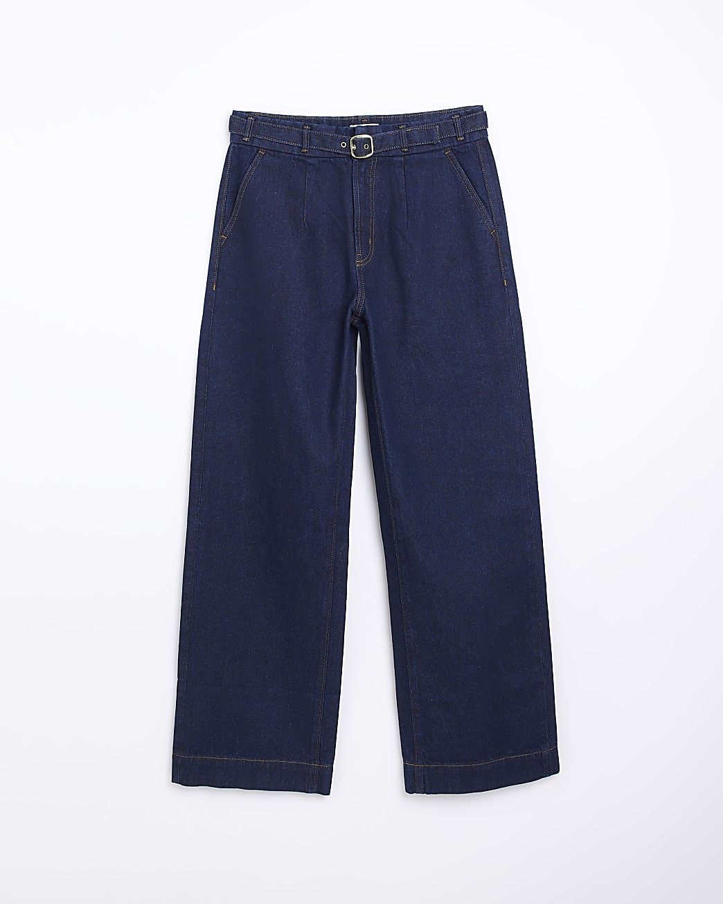Blue wide leg belted jeans