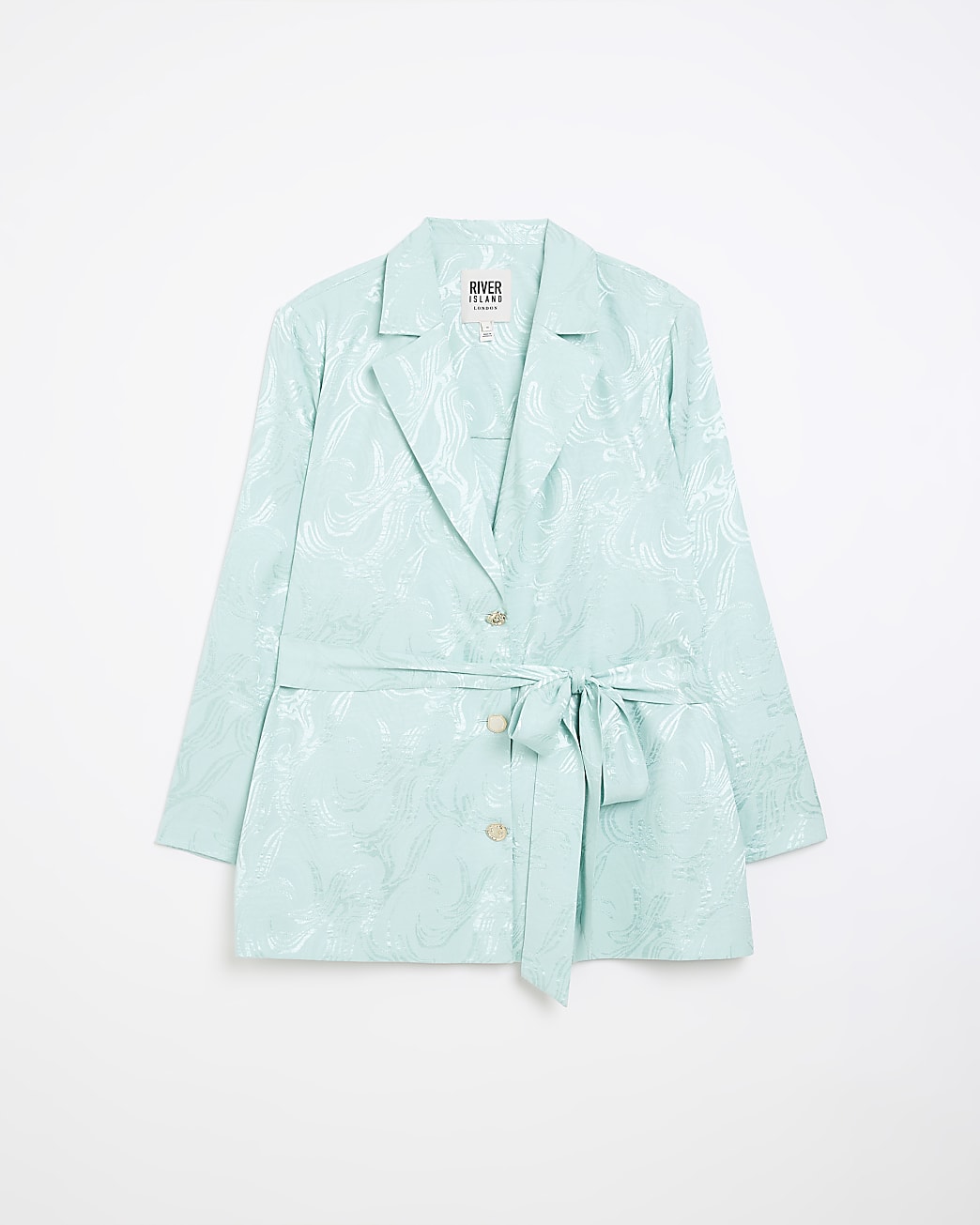 Plus turquoise satin tie waist blazer