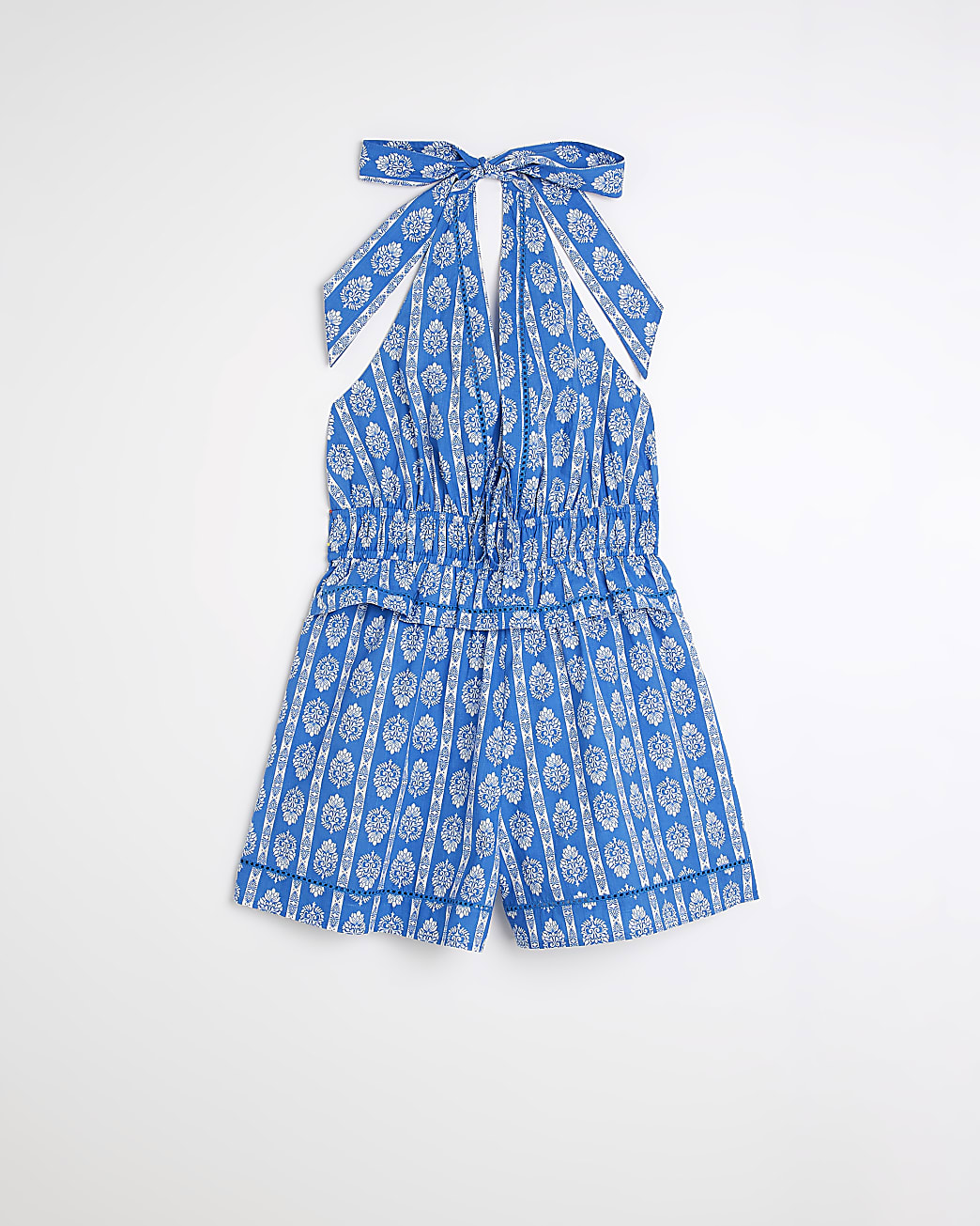 Blue paisley halter neck playsuit