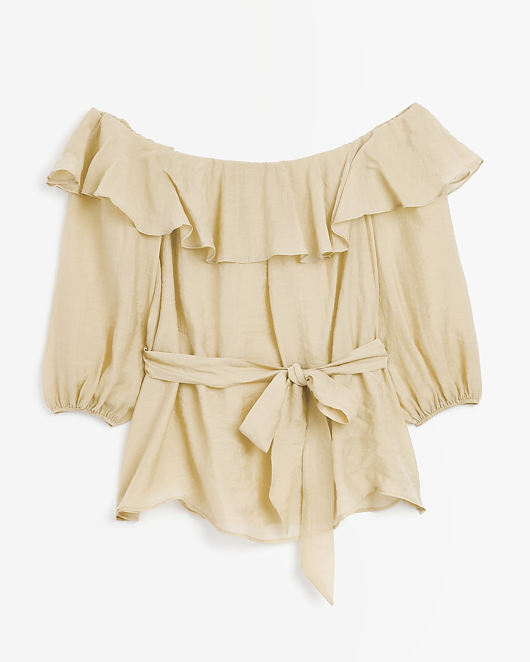 Beige frill bardot top