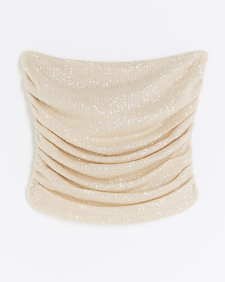 Cream sequin bandeau top
