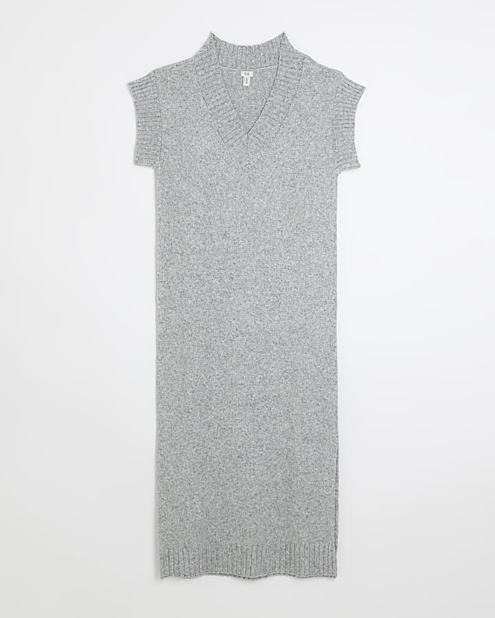 Blue knitted wrap jumper midi dress
