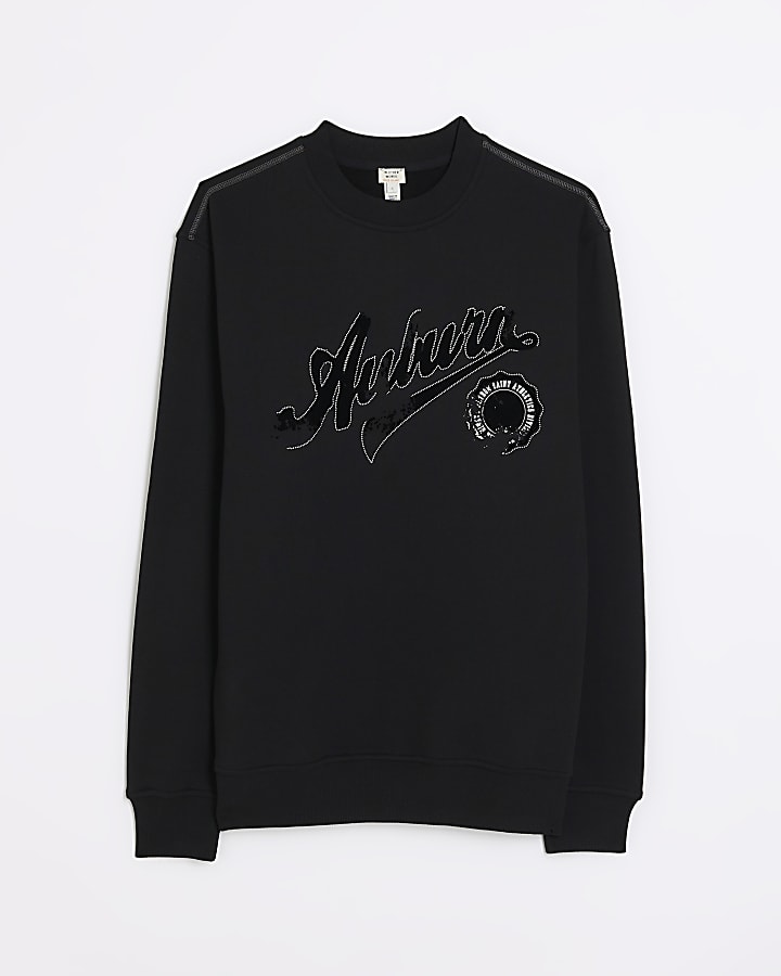 Black regular fit embroidered sweatshirt