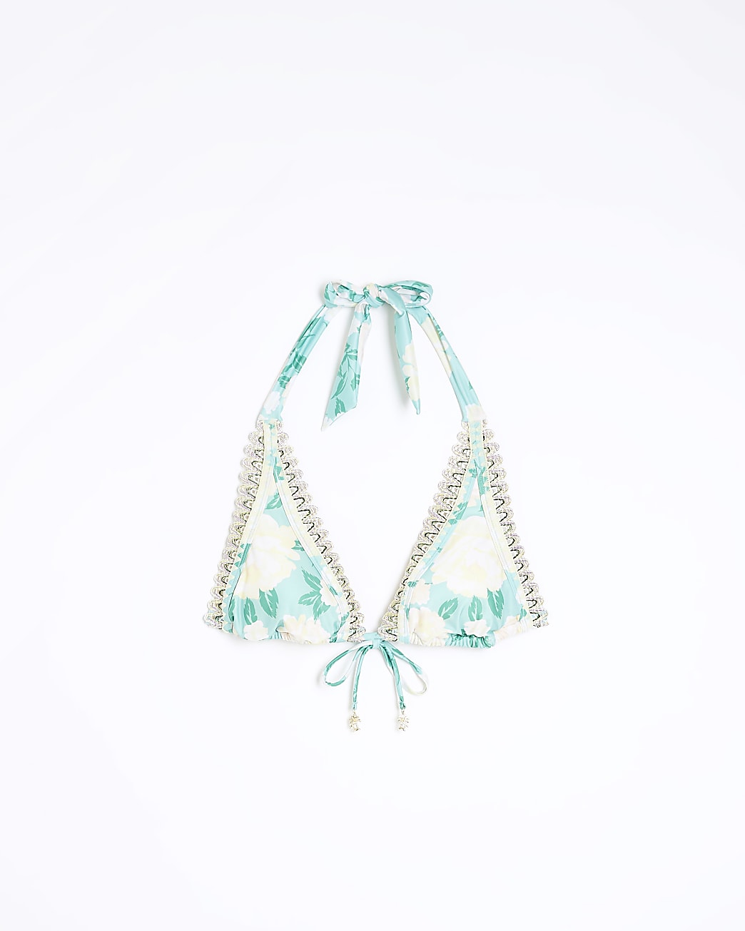 Aqua floral print triangle bikini top