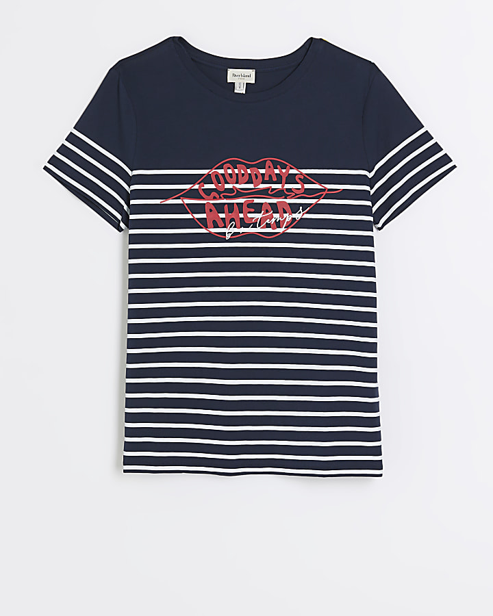 Navy stripe graphic t-shirt