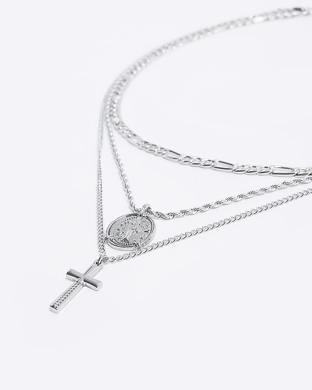 Silver colour coin multirow necklace