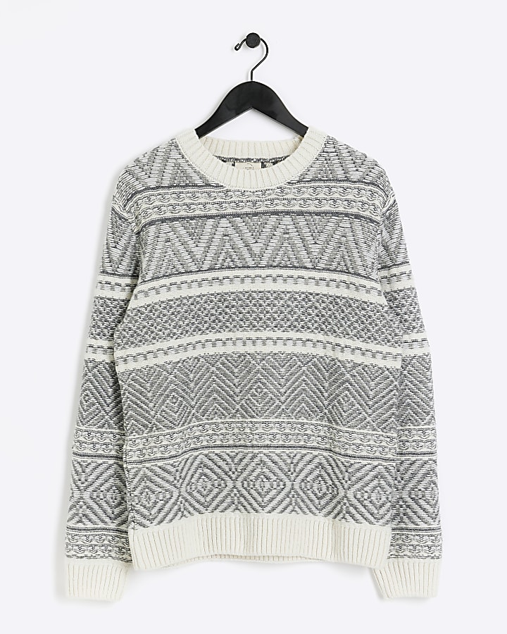 Grey Slim Fit Fairisle Jumper