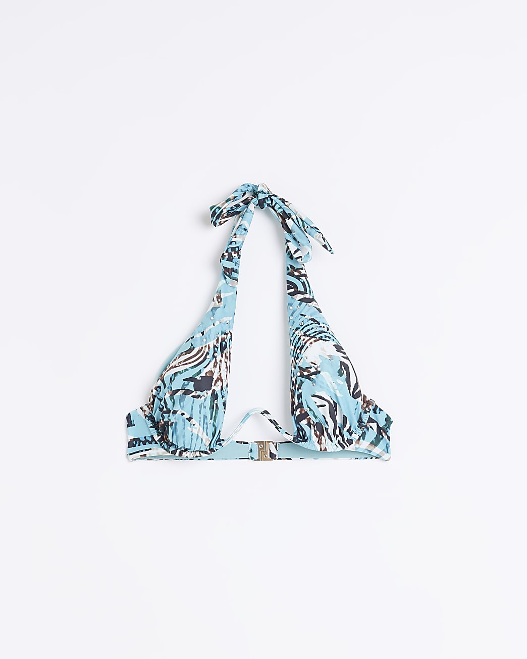 Blue animal print halter neck bikini