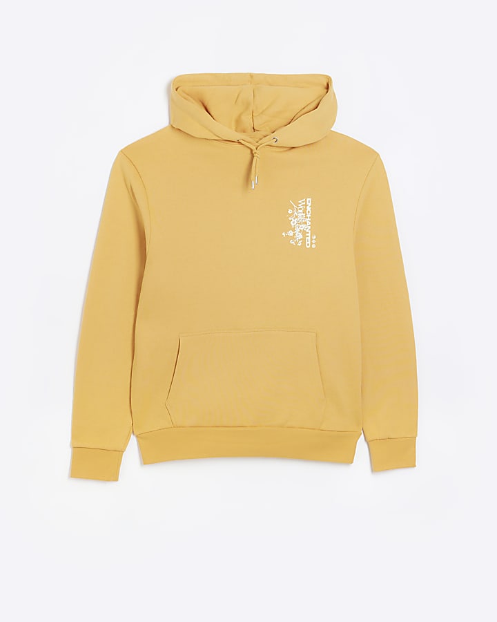 Orange regular fit Japanese graphic hoodie
