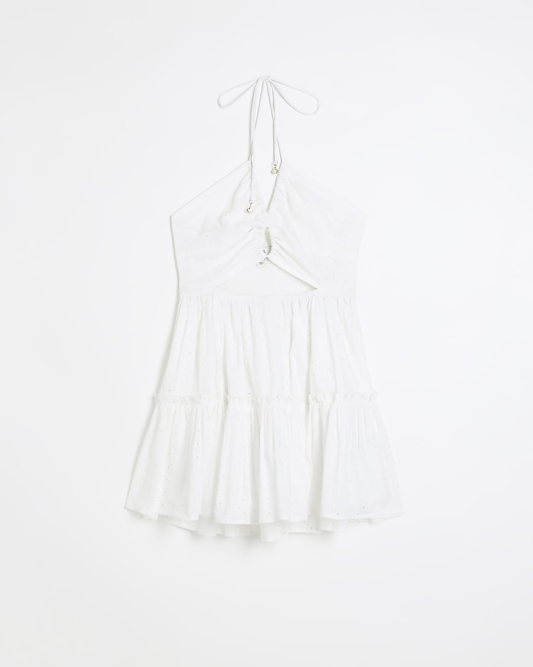 White broderie cut out beach mini dress