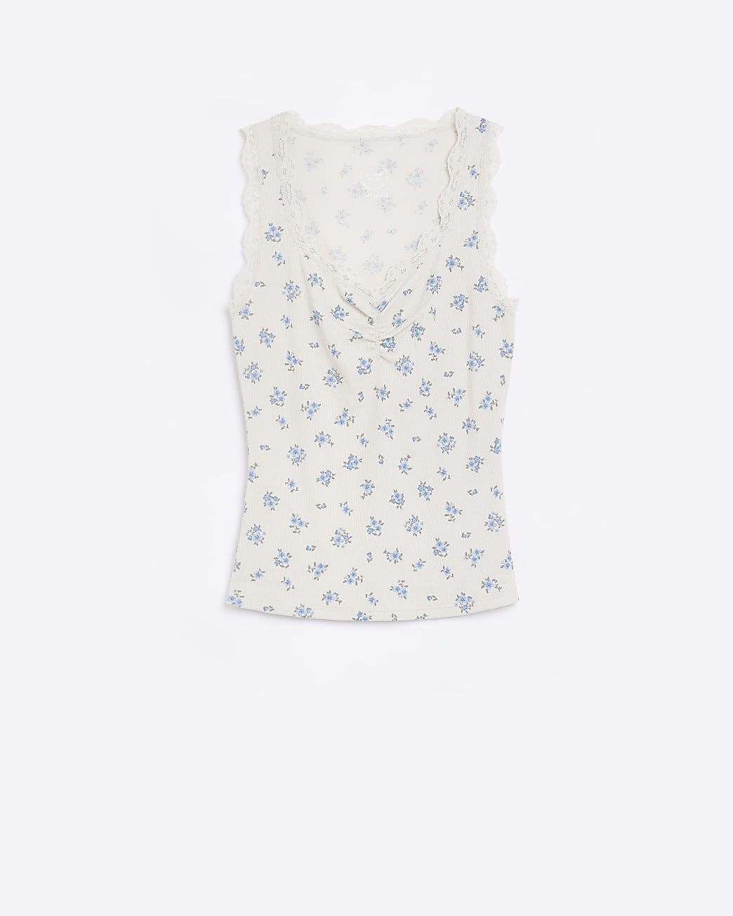 Cream floral ruched lace trim vest