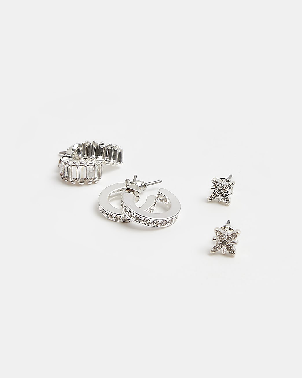 Silver diamante earring multipack