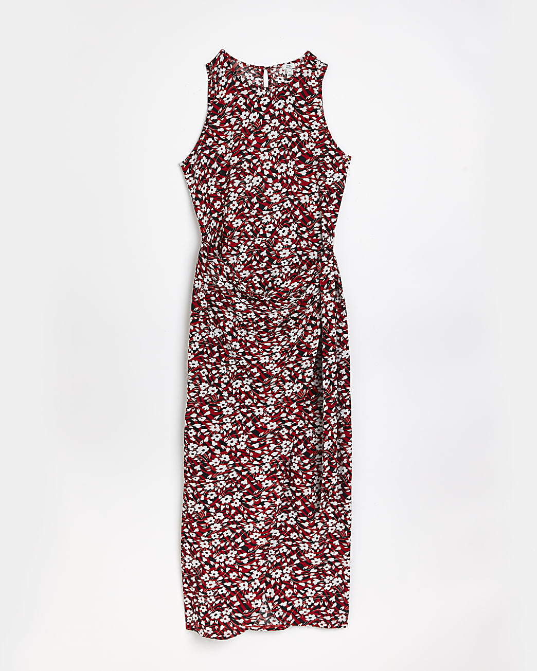 Red floral wrap midi dress
