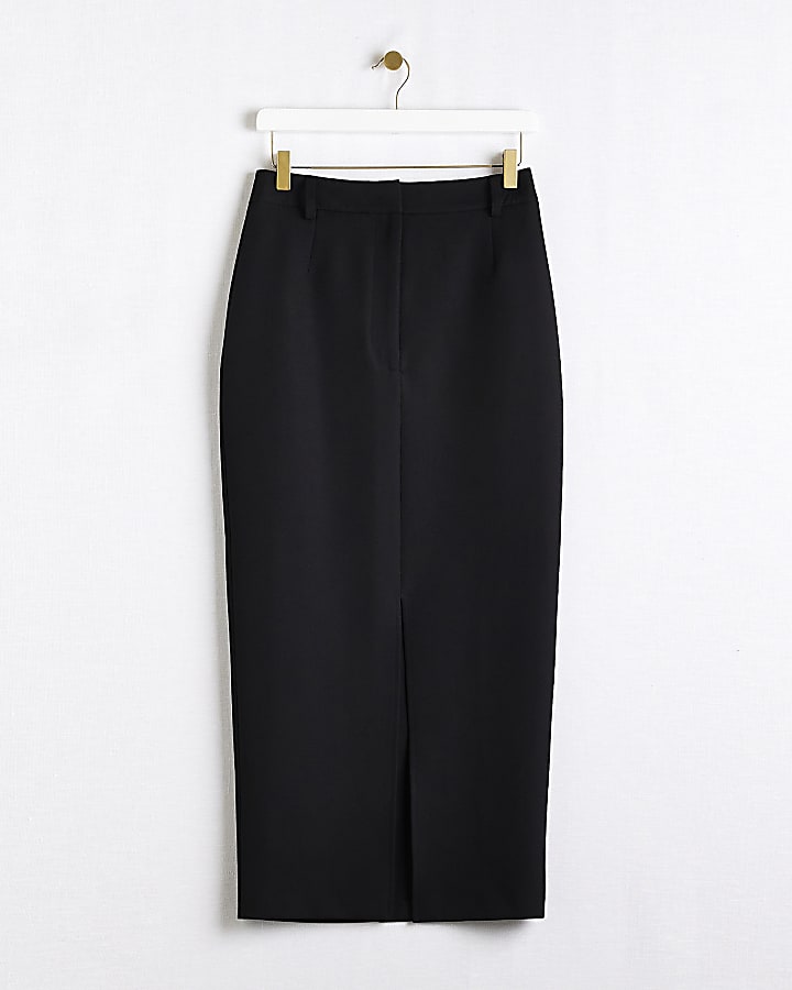 Black front split pencil midi skirt
