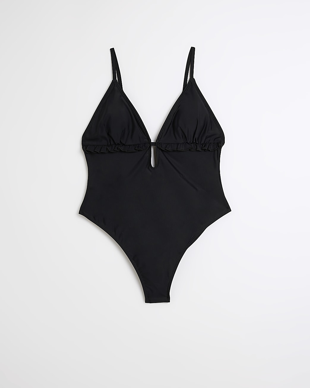 Black frill plunge swimsuit