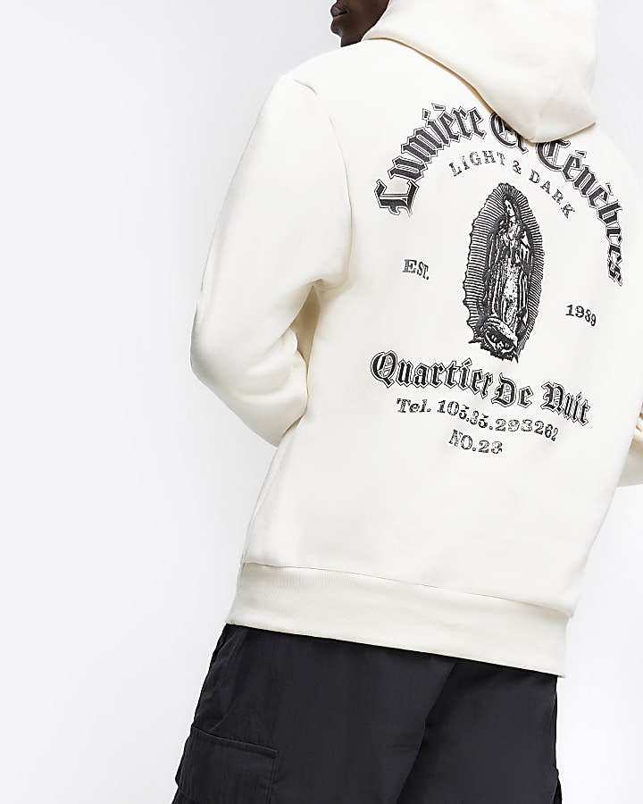 Ecru regular fit graphic hoodie