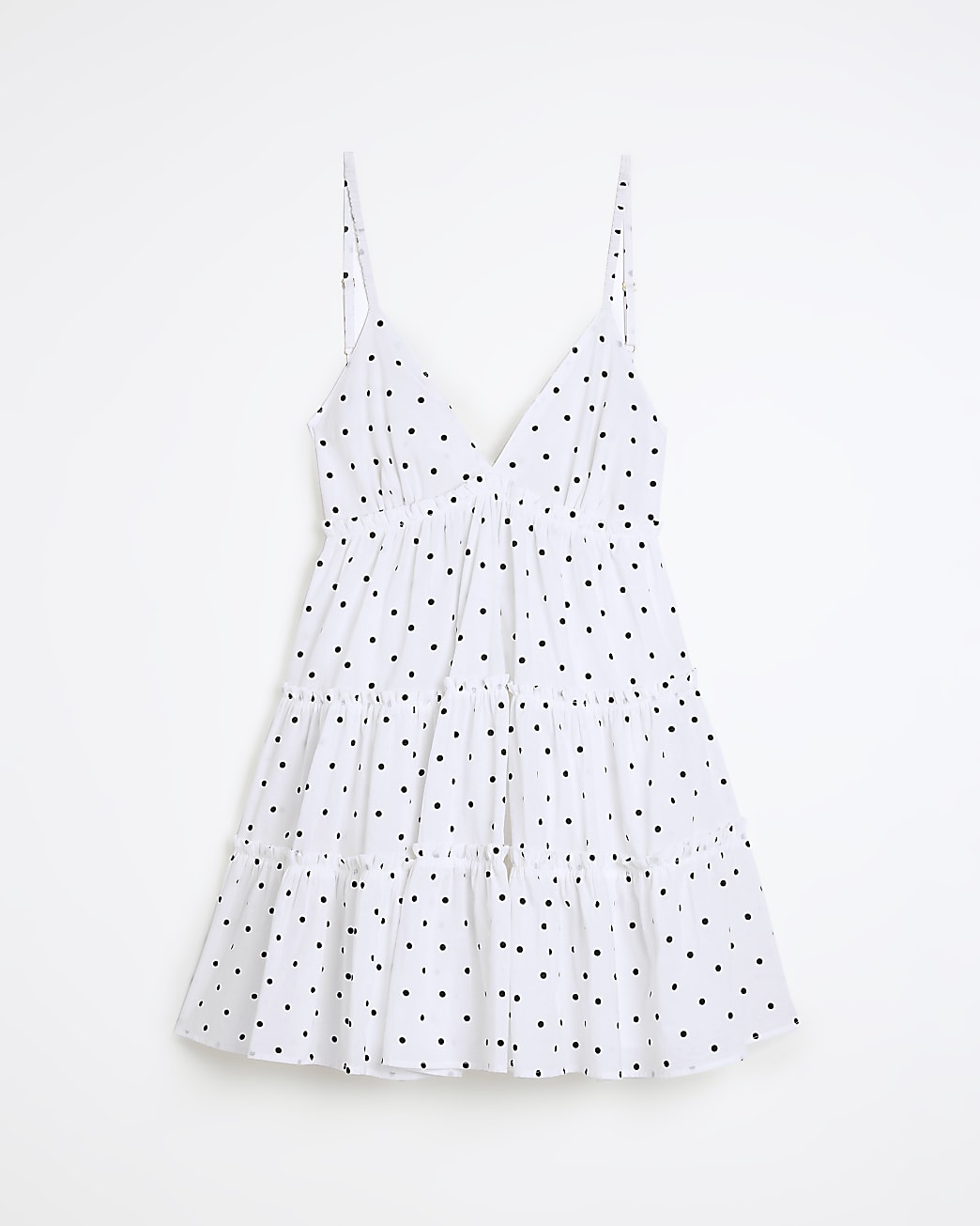 White spot frill tiered beach cami mini dress
