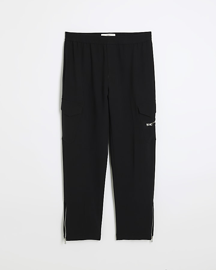Black regular fit cargo smart trousers
