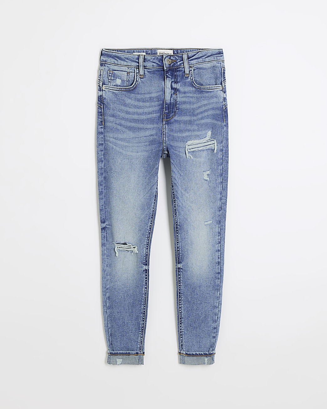 Blue high waist ripped skinny jeans