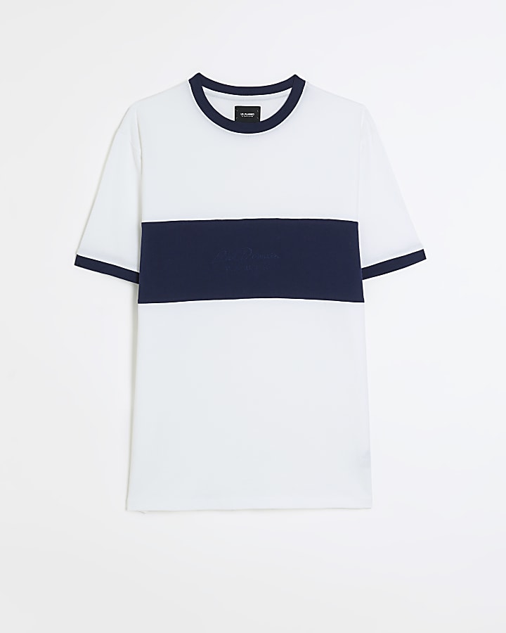 White slim fit colour block t-shirt