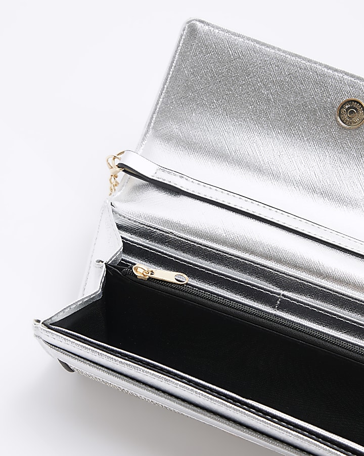 Silver diamante chain strap purse