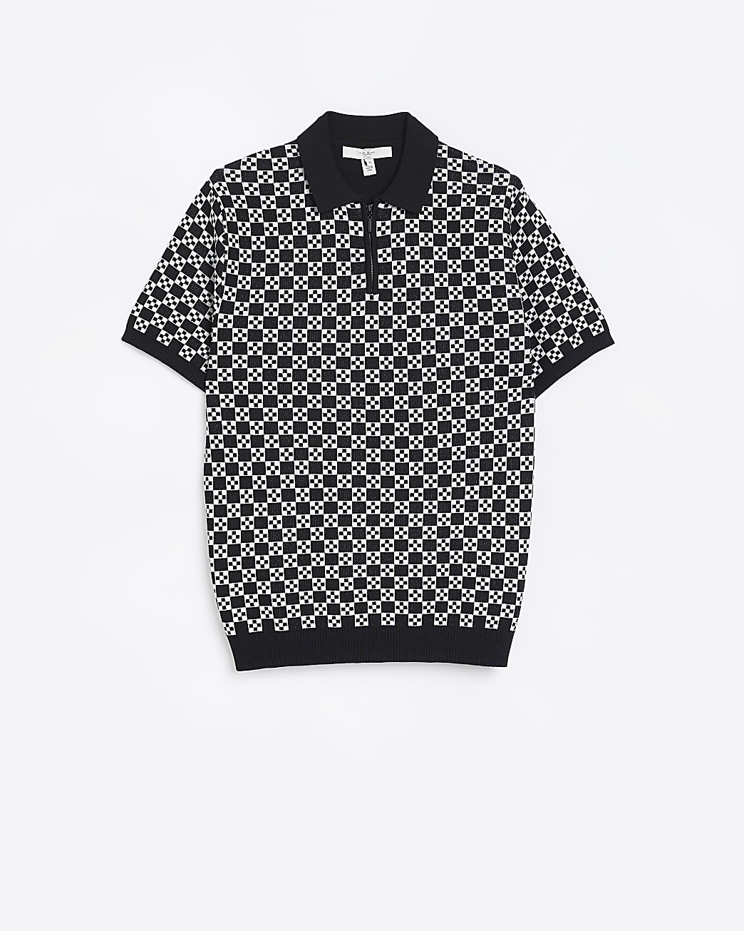 Black slim fit geometric print knitted polo