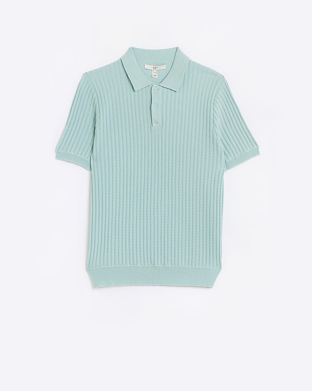 Blue slim fit waffle knit polo shirt