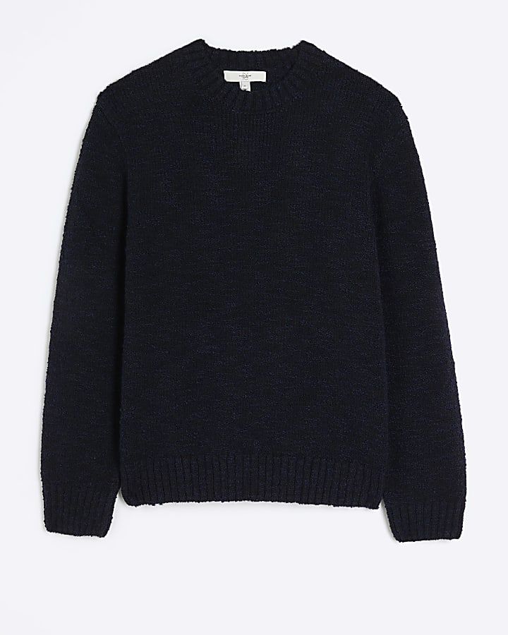 Navy slim fit boucle jumper