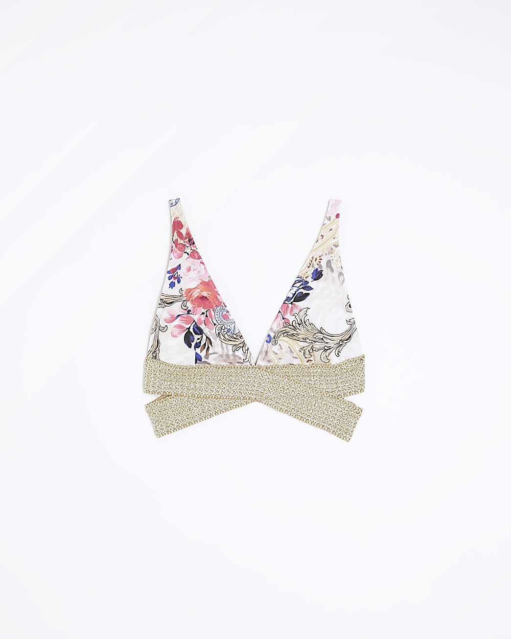 Pink floral wrap bikini top