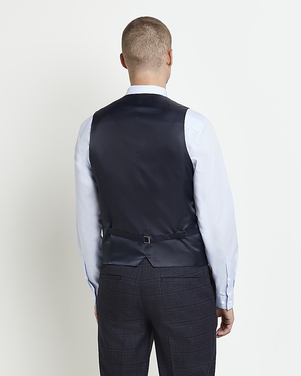 Navy slim fit check waistcoat