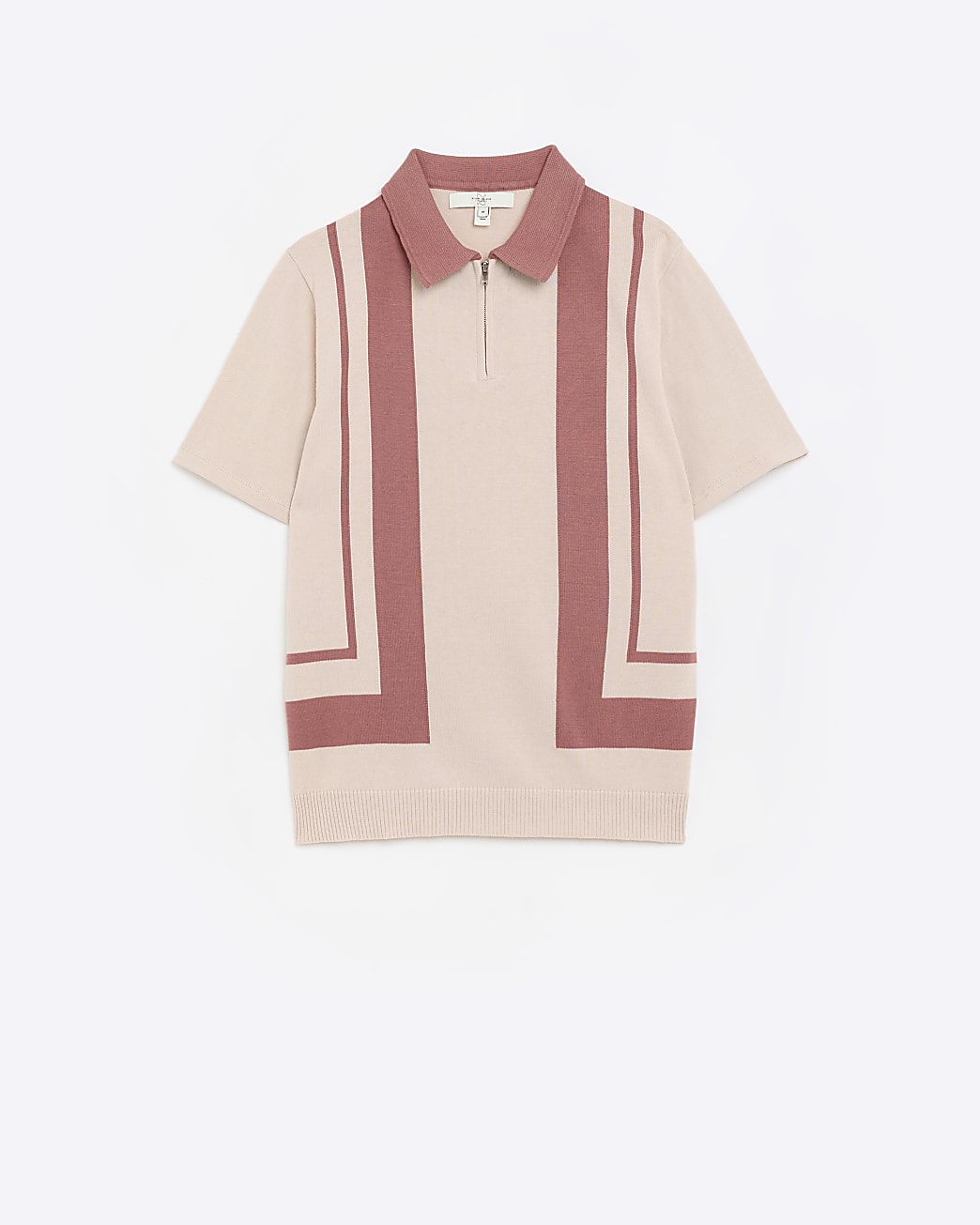 Pink slim fit knitted colour block polo