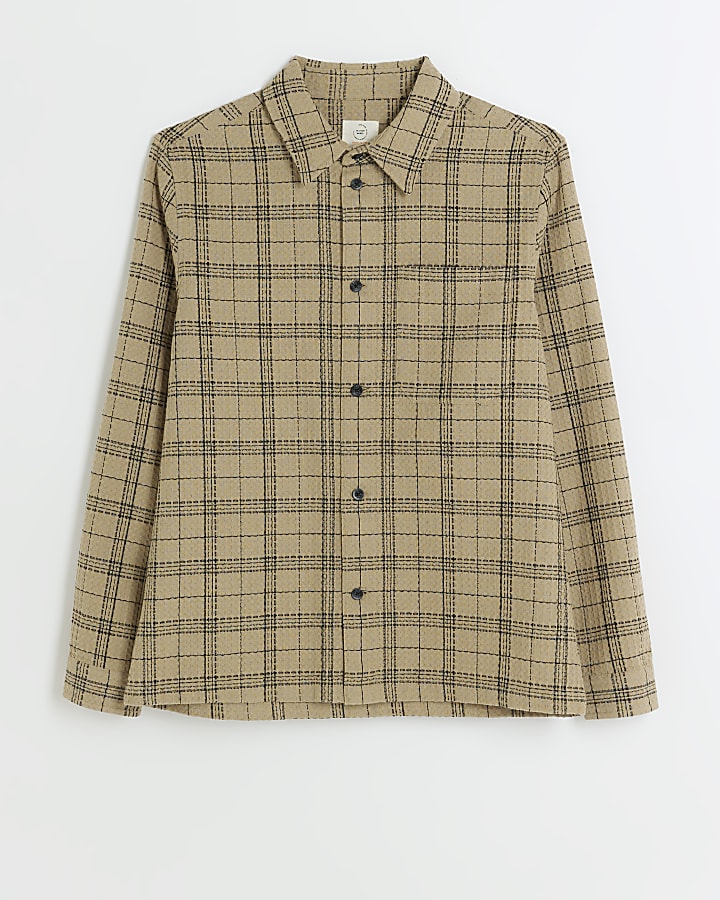 Stone regular fit waffle check shirt