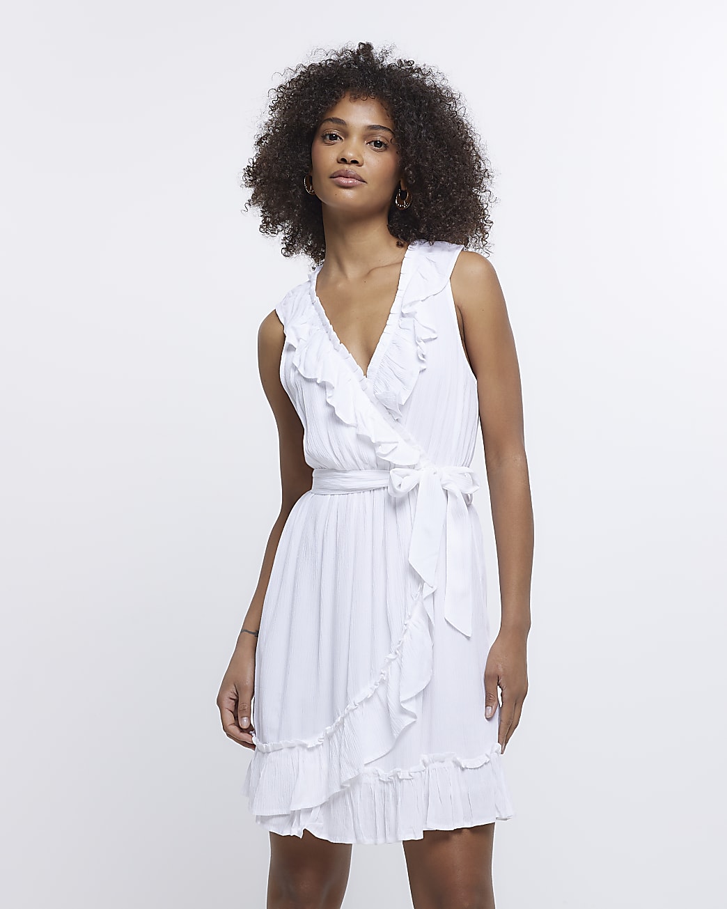 White wrap frill wrap dress