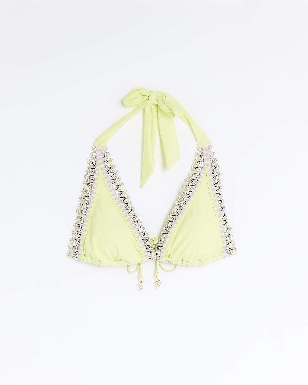 Lime green stitch detail triangle bikini top