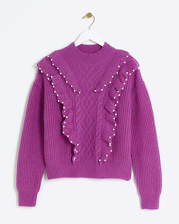 Purple cable knit frill jumper