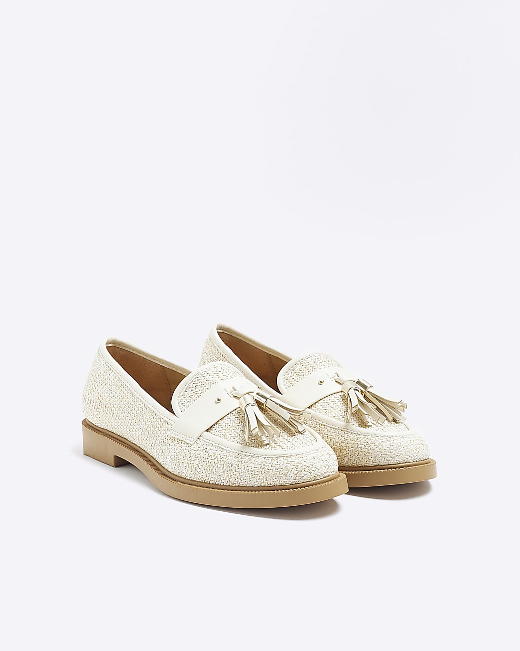 Beige tassel trim loafers