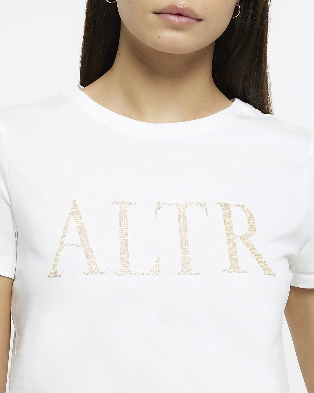 White beaded short sleeve t-shirt